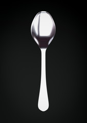 Silver spoon on black background with copy space 3d illustration
