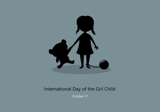 International Day of the Girl Child vector. Children worker vector illustration. Little girl with teddy bear silhouette. Important day
