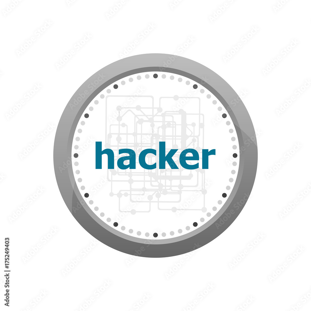 Aufkleber words hacker on digital background. privacy concept . abstract wall clock isolated on a white backgr