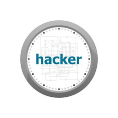 words Hacker on digital background. Privacy concept . Abstract wall clock isolated on a white background