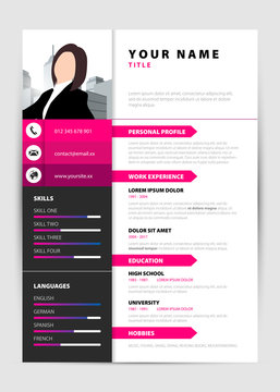 Personal Resume. Modern template in pink style. Vector