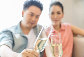 Young Couples celebrate wine