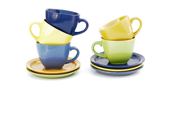 colored cups and plates