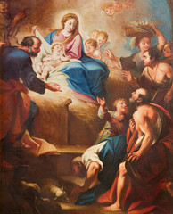 Fototapeta na wymiar TURIN, ITALY - MARCH 13, 2017: The detail of painting of Nativity in church Chiesa di Santa Teresia by Sebastiano Conca (1730).