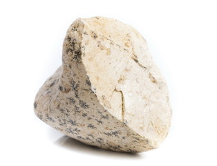 Single natural stone on white background, close-up