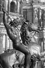 BERLIN, GERMANY, FEBRUARY - 13, 2017: The detail of bronze sculpture Lowenkampfer by Albert Wolff...