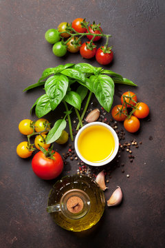 Tomatoes, basil, olive oil and spices