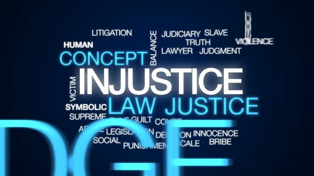 Injustice animated word cloud, text design animation.