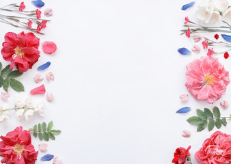 Romantic flower flat lay with empty spase.