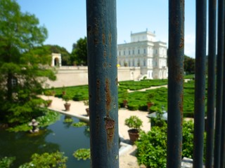 Fototapeta premium フェンスからの眺め、庭園