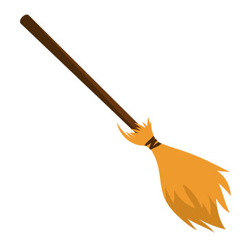 besom made from twigs on a long wooden handle. vector illustration.broom for cleaning isolated on white background. Witches broom stick. Halloween and Christmas broom accessory object. broom snowman