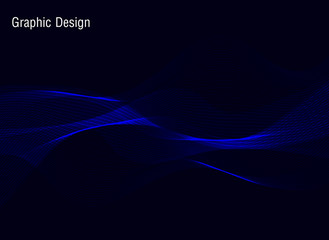 Abstract shiny color blue wave design element on dark background.
