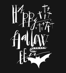 Hand drawn vector Halloween Poster with handwritten modern lettering phase