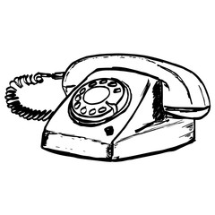 Old phone with rotary disk. Vintage style telephone with handset. Historic model, mechanism for articles, banners, advertising, design, prints, posters.