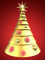 3d golden Christmas tree over red