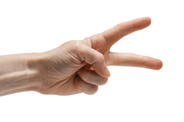 Human hand with two fingers isolated on white