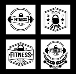 Obraz premium Set Fitness club logo types templates in vintage styles. workout sport club. Vector illustration.