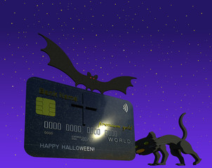 Happy Halloween card, bank card, credit card seasonal 3D illustration. Collection