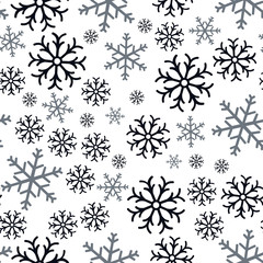 Snowflake simple seamless pattern. Abstract wallpaper, wrapping decoration. Symbol of winter, Merry Christmas holiday, Happy New Year celebration.Seamless pattern of snowflakes on a white background