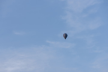 A balloon is flying in the blue sky