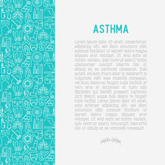 World asthma day concept with thin line icons: air pollution, smoking, respirator, therapist, inhaler, bronchi, allergy symptoms and allergens. Vector illustration for banner, web page.