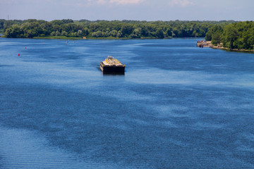 Barge floating on the Dnieper river
