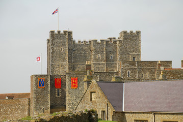 Dover Castle on the hill above Dover, Kent, United Kingdom