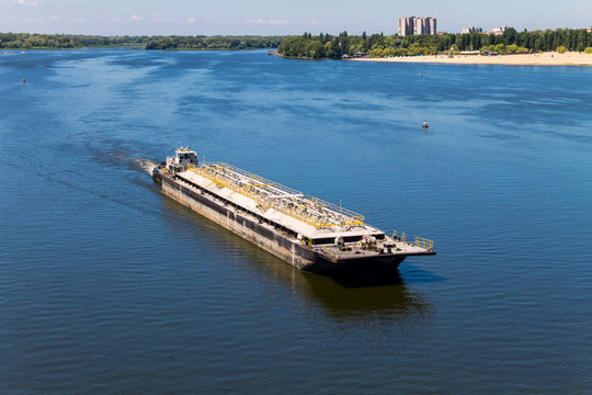 Barge floating on the Dnieper river