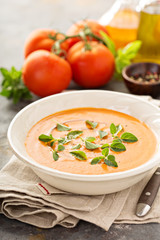 Tomato soup with olive oil and herbs