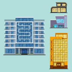 City buildings modern tower office architecture house business apartment home facade vector illustration