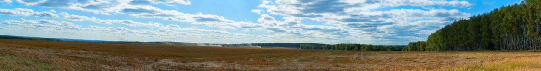 panorama of harvested wheat field in Russia (Moscow region)