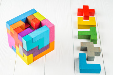 Concept of decision making process, creative, logical thinking. Geometric shapes in different...