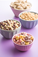 Different breakfast cereals.