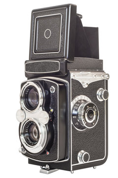 Old Twin Lens Reflex Camera Isolated On White Background