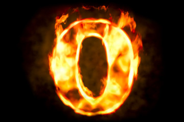Fire number 0 of burning flame light, 3D rendering