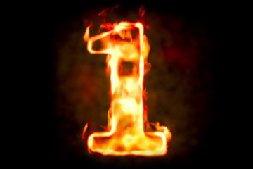 Fototapeta na wymiar Fire number 1 of burning flame light, 3D rendering
