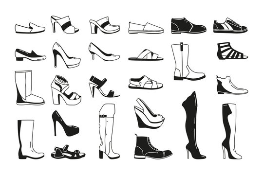 Fashion monochrome pictures. Silhouette of shoes for men and women