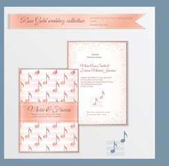 Luxury wedding invitation template with rose gold shiny realistic ribbon