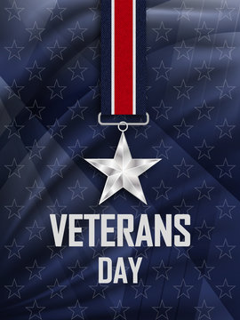 Veteran's Day. Congratulations on the veteran's day in the United states of America. Silver star on the ribbon. Vector illustration.