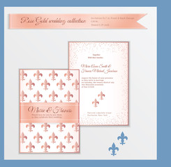 Fototapeta premium Luxury wedding invitation template with rose gold shiny realistic ribbon