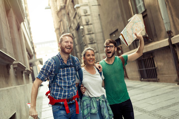 Happy group of students on adventure