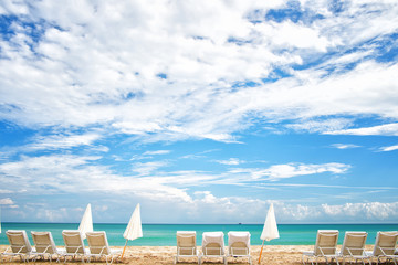 Blue sky with white clouds and sea beach in USA