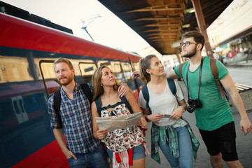 Young group of travelling tourists
