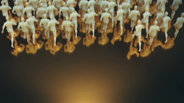 Abstract crowd of generic men running past in a seamless loop.