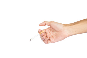 Man hand holding a cigarette open up isolated on white background with clipping path.