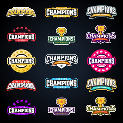 Sport champion or champions league emblem typography set. Super logo for your t-shirt. Mega logotype collection. © lunarts_studio