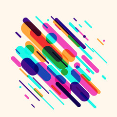 Vector illustration of dynamic composition made of various colored rounded lines