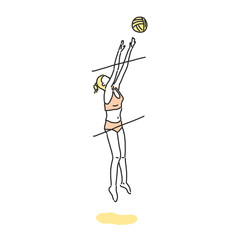 Beach volleyball line drawing illustration in various poses.