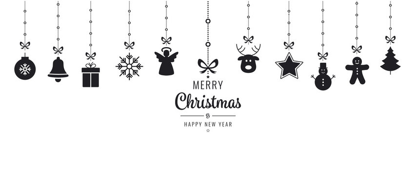 christmas ornament elements hanging black isolated background