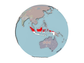 Indonesia with flag on globe